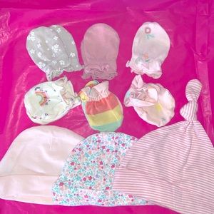 Baby Girl Mitten & Hat Lot